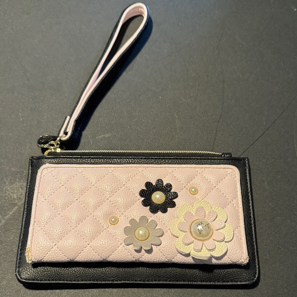 Betsey Johnson Pink and Black Floral Wristlet